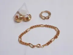 ゴールドチェーンブレスレット・リング・イヤリングセット　ビンテージ