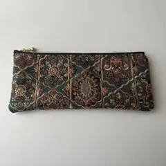 ハンドメイド　インド刺繍生地　マルチポーチ 20cmファスナー③