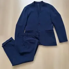 【美品】EDIFICE ノーカラー セットアップ スーツ ネイビー S