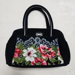 美品 FEILER ハンドバッグ 花柄 シュニール織 ブラック