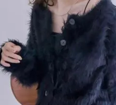 mystic シャギーショートカーディガン ブラック