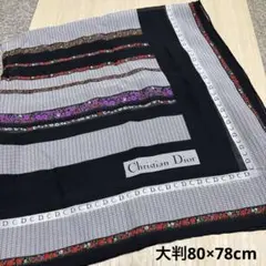 極美品 ChristianDior ヴィンテージ 大判 スカーフ ブラック 花柄
