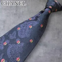 美品 シャネル ネクタイ 高級シルク ココマーク ペイズリー　バイオレット 伊製のサムネイル