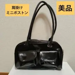 ミニボストンバッグ　黒　合成皮革　ショルダーバッグ 美品
