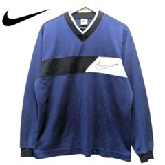 90s NIKE 白タグ 切替 Vネック 長袖 ロンT 紺 M相当