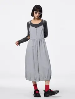 タグ付き　GU　フロントジップバブルへムワンピース　M　グレー　ジーユー