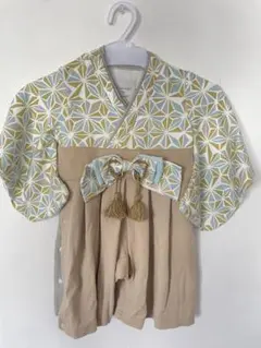 ベビー袴 70cm和柄 ベージュ×グリーン