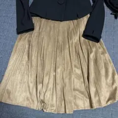ウエストゴム　プリーツスカート　スエード調