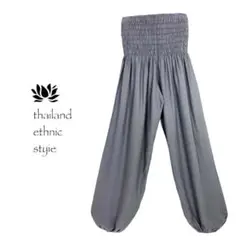 【新品】アラジンパンツ　タイパンツ【シャーリング】無地グレー　F489-8