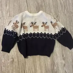 トナカイ柄ニットセーター（クリーム/ネイビー）　クリスマス　80cm