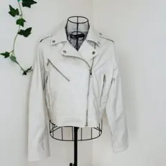 ZARA　ザラ　ライダースジャケット　フェイクレザー　L　アイボリー