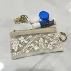 インド刺繍リボン シアー 透かしミニポーチ