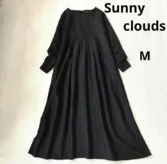 サニークラウズ リネン混 タック ロング ワンピース M 黒 マキシ丈