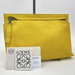 ロエベ Tポーチ リネン ゴヤ クラッチ セカンドバッグ レザー 黄色