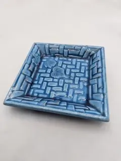 珉平焼 青釉陽刻網代に蔦葉文 角小皿 豆皿 手塩皿 淡路焼 江戸期 骨董_13のサムネイル