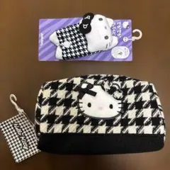 ハローキティ　スクエアポーチ　千鳥格子　ブラック　しまむら