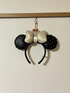 ディズニー カチューシャ 黒キルティング耳&カチューシャホルダー付き