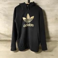 美品adidasビッグロゴ プルオーバーパーカー LL ネイビー