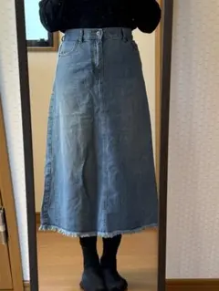 デニムフリンジロングスカート　M