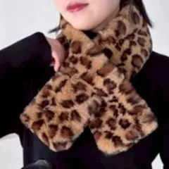 マフラー　スヌード　レオパードスヌード　ヒョウ柄マフラー　フェイクファー