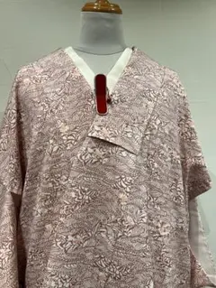 洗える袷着　白ピンク系　東レシルック　中古美品