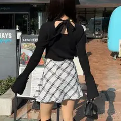 SG22 GRL バックリボンフレアスリーブニットトップス[k9205z]黒