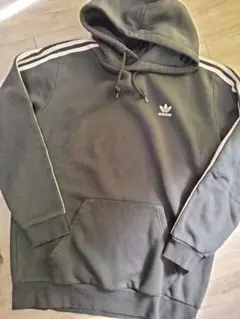 adidas ブラック 3ストライプ パーカー XL