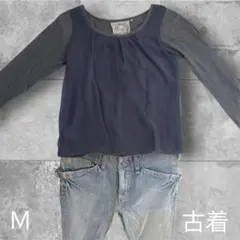 トップス　ブラウス グレー　薄手 長袖　レディース　カジュアル　きれいめ　透け感