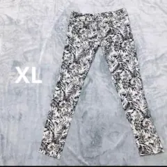 RyuRyu カジュアルパンツ 葉柄 総柄 XL 綿混 ホワイト×ブラックのサムネイル