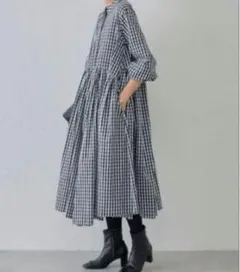ビアズリー 先染めギャザーワンピース 洗える ギンガムチェック サイズ1