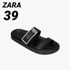 ZARA ザラ レザーフラット バックル サンダル 39 完売品 新品タグ付き