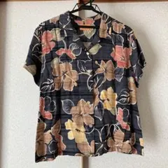 フラワープリント 半袖シャツ Lサイズ ネイビー