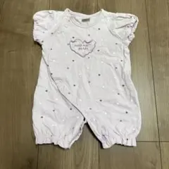 petit main 薄紫 ハート柄　半袖カバーオール　50-70サイズ