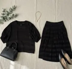 L'EQUIPE レキップ ボーダー　サテン　ブラウス　スカート　セットアップ