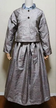 正絹泡色大島紬着物リメイクノ－カラージャケットとギャザースカートのセット