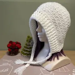 ボンネット　バラクラバ　ニット帽　ハンドメイド　手編み　かぎ編み