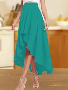 ターコイズ アシンメトリーフレアスカート