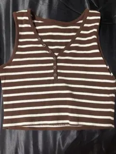 GU ブラウンホワイトストライプタンクトップ