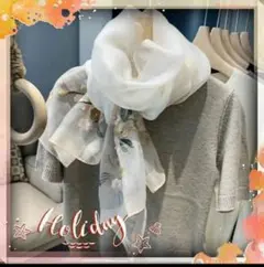 桜の花柄刺繍が、上品な❤シルクウール大判ストール　桜ホワイト