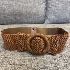 ブラウン 編み込みデザイン ベルト