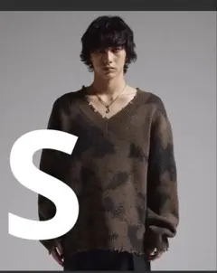 【GRANCY】 スプレーダメージVネックウールニット　Sサイズ