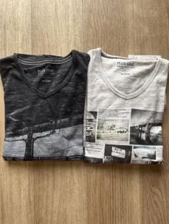 PLUS ONE フォトプリント長袖Tシャツ 2枚セット
