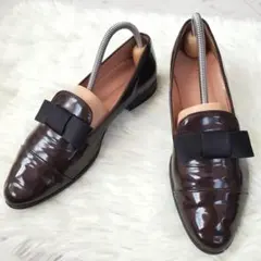 美品 ファビオルスコーニ エナメル パテント オペラシューズ ブラウン リボン