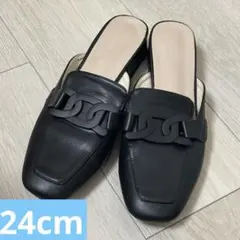 GRL スクエアトゥチェーンローファーミュールサンダル　24cm