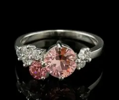 必見２種類のモアサナイト　華やかなダブルフラワーデザインローズの調整可能なリング