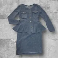 【新品未使用】ペプラムジャケット スーツ セットアップ ツイード風 卒業式入学式