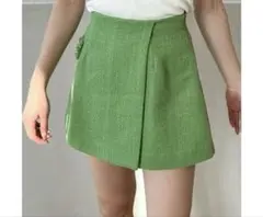新品未使用 eimy カラーツイードラップスカート（GREEN）