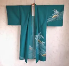 豪華デザイン 希少 男物 着物 緑系 粋な装い