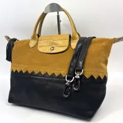 美品　ロンシャン　ハンドバッグ　プリアージュ　2way クロコ　スエード　レザー
