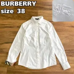 美品★BURBERRYロンドン 長袖シャツ ノバチェック ロゴ刺繍 白 38